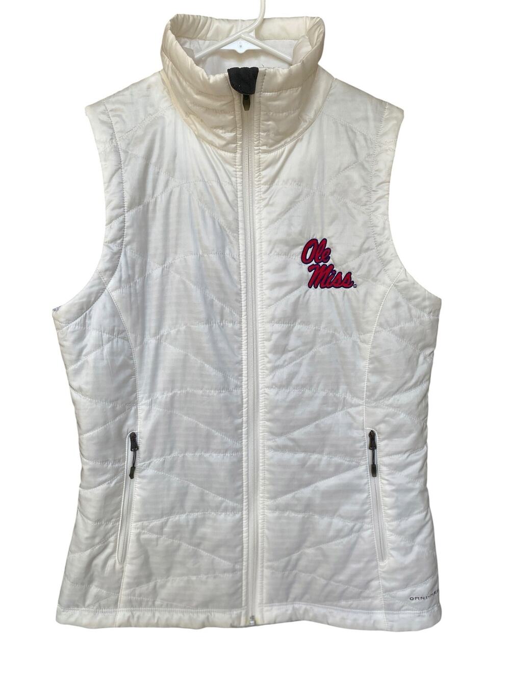 Columbia Omni-Heat White Ole Miss Rebels Puffer Vest Women's Small Gameday Zip